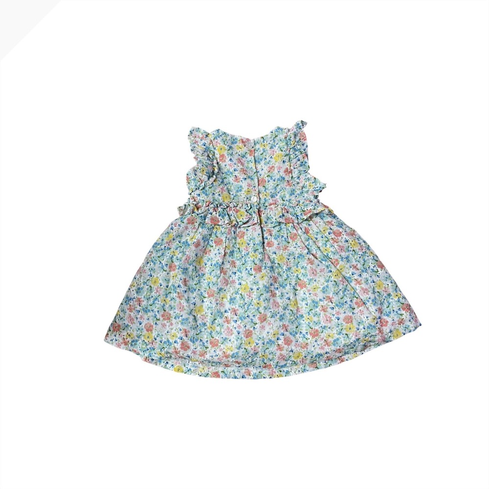 Bonnie Baby Floral Eyelet Ruffle Dress Blue Pink Yellow 12M NEW - Picture 2 of 9